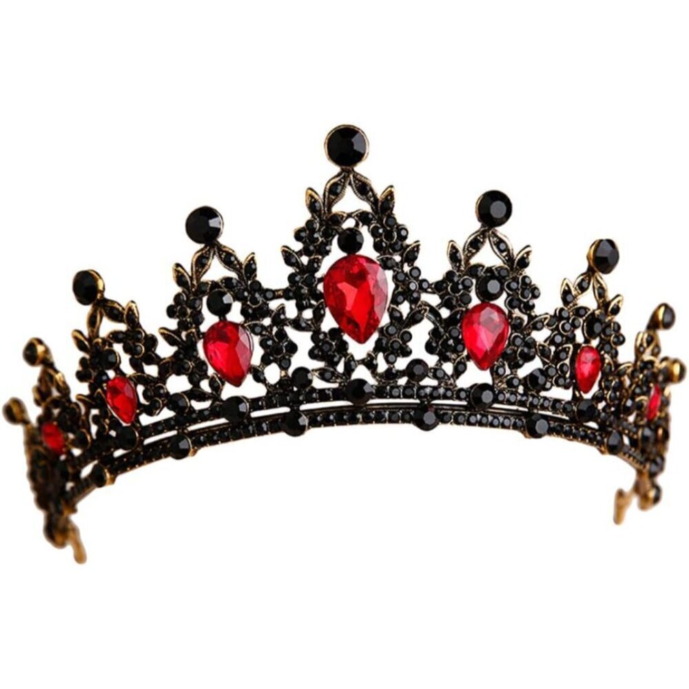 Baroque Crown Black Rhinestones Vintage Gothic Tiara for Wedding Prom Costume